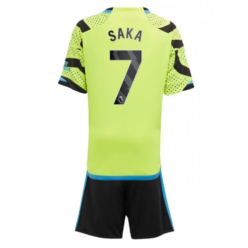 Otroški Nogometni dresi Arsenal Bukayo Saka #7 Gostujoči 2023-24 Kratek Rokav (+ Kratke hlače)